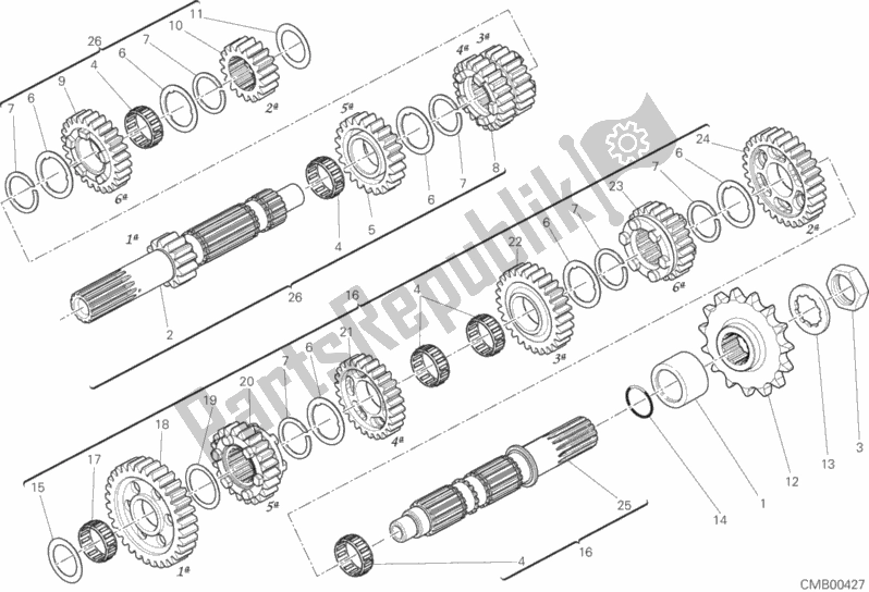 All parts for the Gear Box of the Ducati Monster 821 Brasil 2016